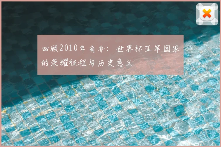 回顾2010年南非:世界杯亚军国家的荣耀征程与历史意义